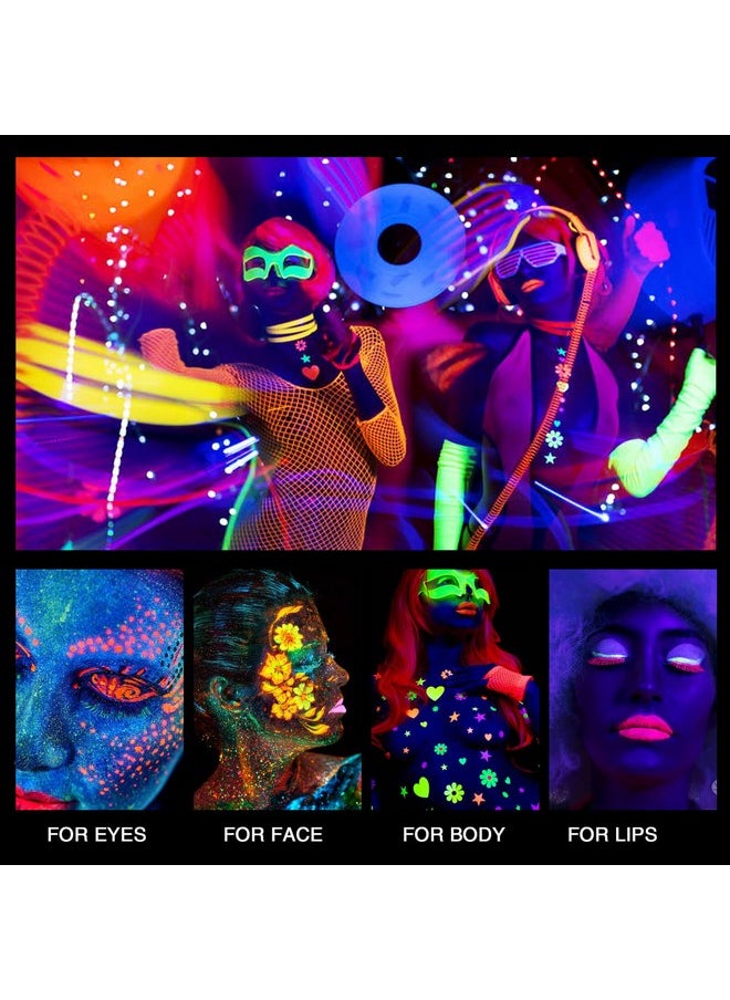 MEICOLY Neon Face Paint,Glow in The Dark Body Paint,Fluorescent Water Activated Face Paint for Adult and Children,Halloween Single Color White Face Paint Water Based Split Cake,1.05oz,White/UV Blue