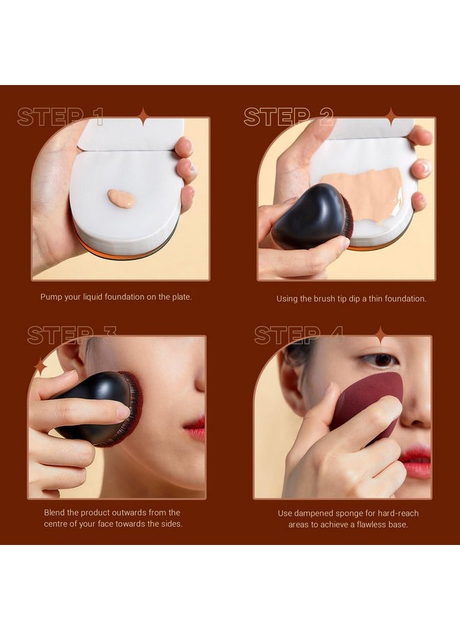 Jessup Foundation Brush with Makeup Sponge, Black Makeup Brush Flat Top Kabuki Brush for Liquid Blending Stippling, T881