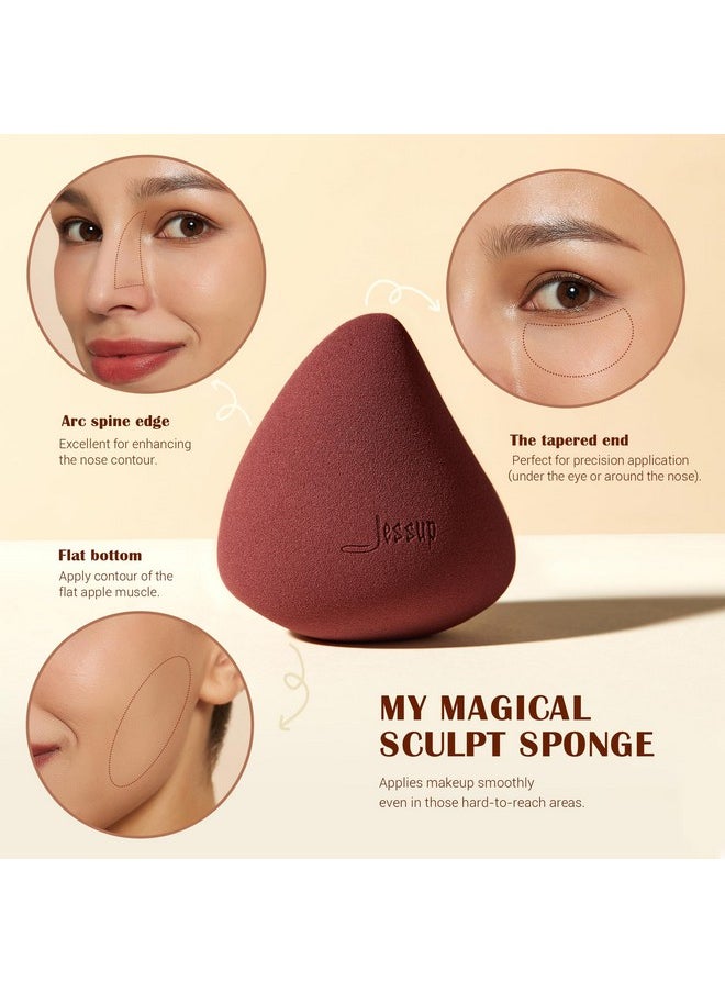 Jessup Foundation Brush with Makeup Sponge, Black Makeup Brush Flat Top Kabuki Brush for Liquid Blending Stippling, T881