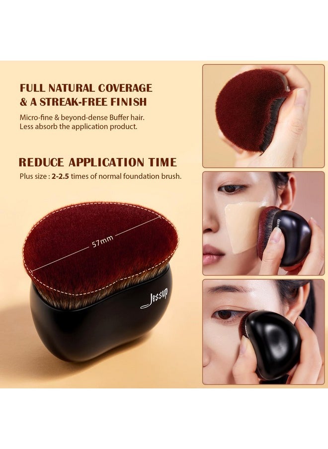 Jessup Foundation Brush with Makeup Sponge, Black Makeup Brush Flat Top Kabuki Brush for Liquid Blending Stippling, T881