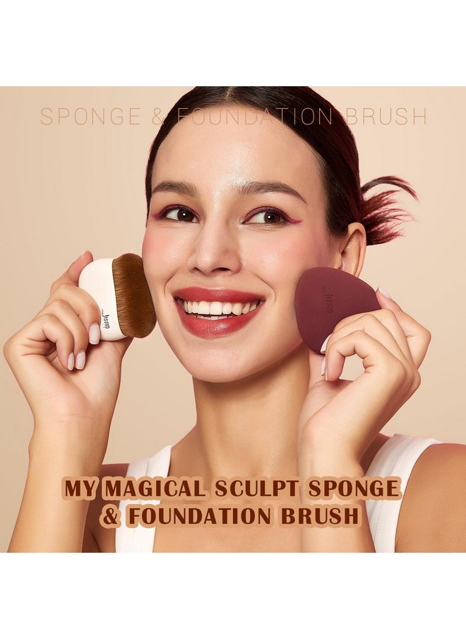 Jessup Makeup Brush Foundation Brush with Makeup Sponge 1pc Kabuki Brush for Liquid, Cream or Flawless Powder Cosmetic Face Boby Brush, T882