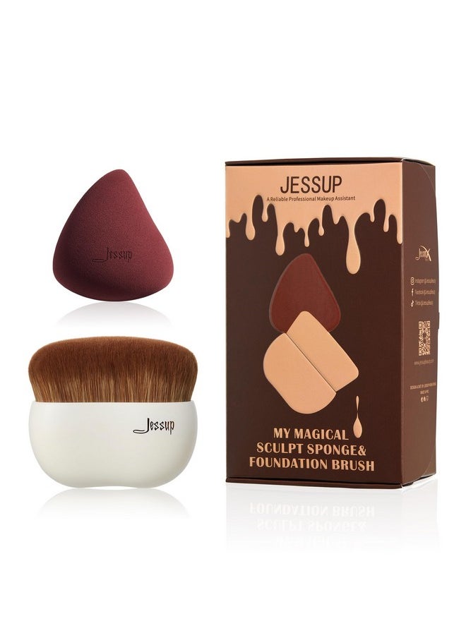 Jessup Makeup Brush Foundation Brush with Makeup Sponge 1pc Kabuki Brush for Liquid, Cream or Flawless Powder Cosmetic Face Boby Brush, T882