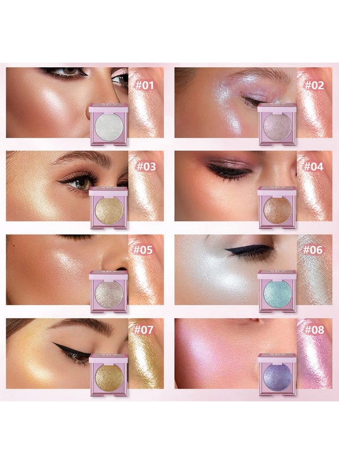 MAEPEOR Face Highlighter Palette 8 Colors Smooth Shimmer Highlighter Palette Longlasting Shiny Face Illuminator Highlighter Makeup (07 Gold)