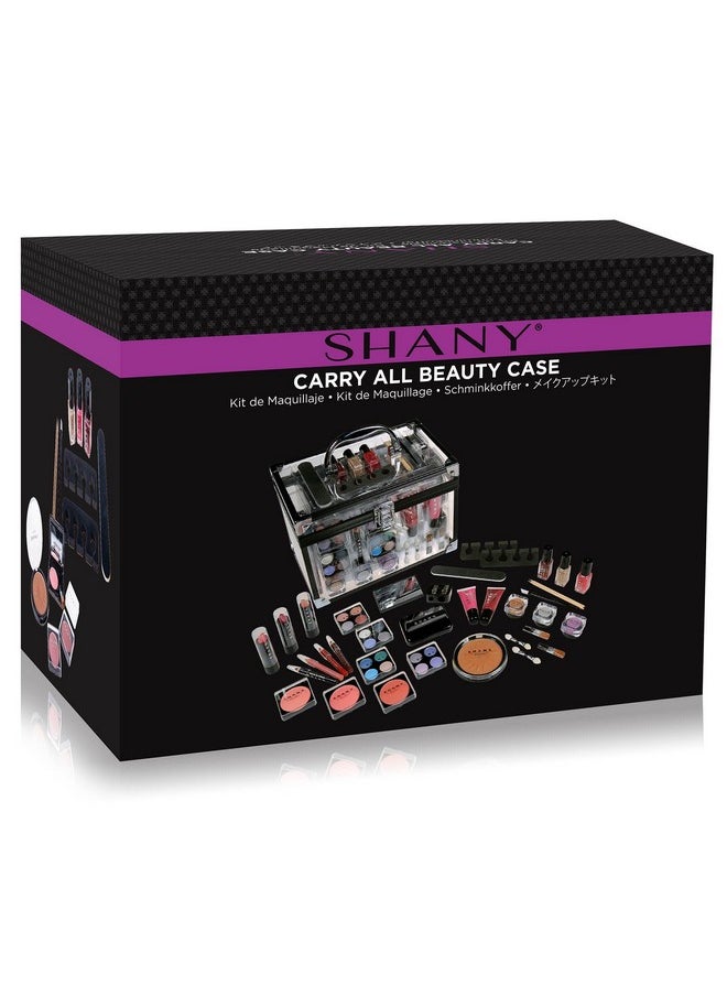 SHANY Carry All Trunk Makeup Train Case with Re-usable Aluminum Makeup Storage Case. Non Toxic Color Make up Set with Eye palettes, Blushes,Makeup Powders, Manicure, Pedicure and Makeup Brushes.