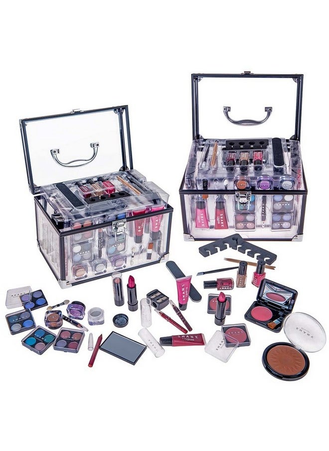 SHANY Carry All Trunk Makeup Train Case with Re-usable Aluminum Makeup Storage Case. Non Toxic Color Make up Set with Eye palettes, Blushes,Makeup Powders, Manicure, Pedicure and Makeup Brushes.
