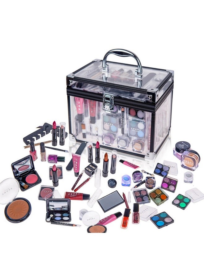 SHANY Carry All Trunk Makeup Train Case with Re-usable Aluminum Makeup Storage Case. Non Toxic Color Make up Set with Eye palettes, Blushes,Makeup Powders, Manicure, Pedicure and Makeup Brushes.
