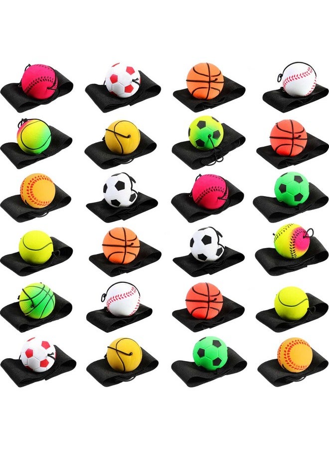 Skylety 24 Pieces Wrist Return Ball Rubber Sport Ball with Wrist Strap and String Rebound Bouncy Balls Wrist Rebound Toy on Elastic String Ball Wrist Toy for Teens Adults Wrist Exercise Play