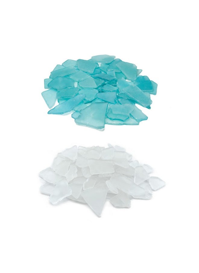 CYS EXCEL Sea Glass 32 Ounces Light Blue & Clear Mix | Multiple Color Choices Crushed Glass Vase Filler | Aquarium Nautical Décor for Art Crafts Flat Frosted Dyed Color Stone