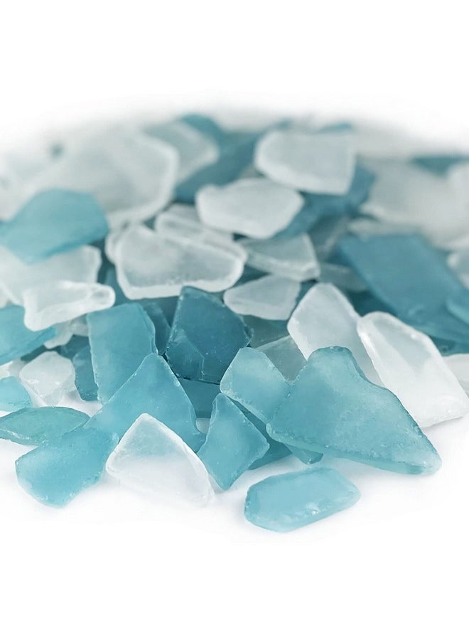 CYS EXCEL Sea Glass 32 Ounces Light Blue & Clear Mix | Multiple Color Choices Crushed Glass Vase Filler | Aquarium Nautical Décor for Art Crafts Flat Frosted Dyed Color Stone