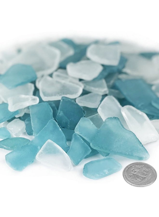 CYS EXCEL Sea Glass 32 Ounces Light Blue & Clear Mix | Multiple Color Choices Crushed Glass Vase Filler | Aquarium Nautical Décor for Art Crafts Flat Frosted Dyed Color Stone