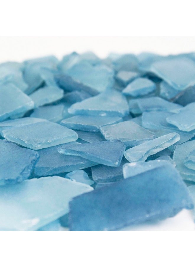 CYS EXCEL Sea Glass 16 Ounces Frost Blue | Multiple Color Choices Crushed Glass Vase Filler | Aquarium Nautical Décor for Art Crafts Flat Frosted Dyed Color Stone