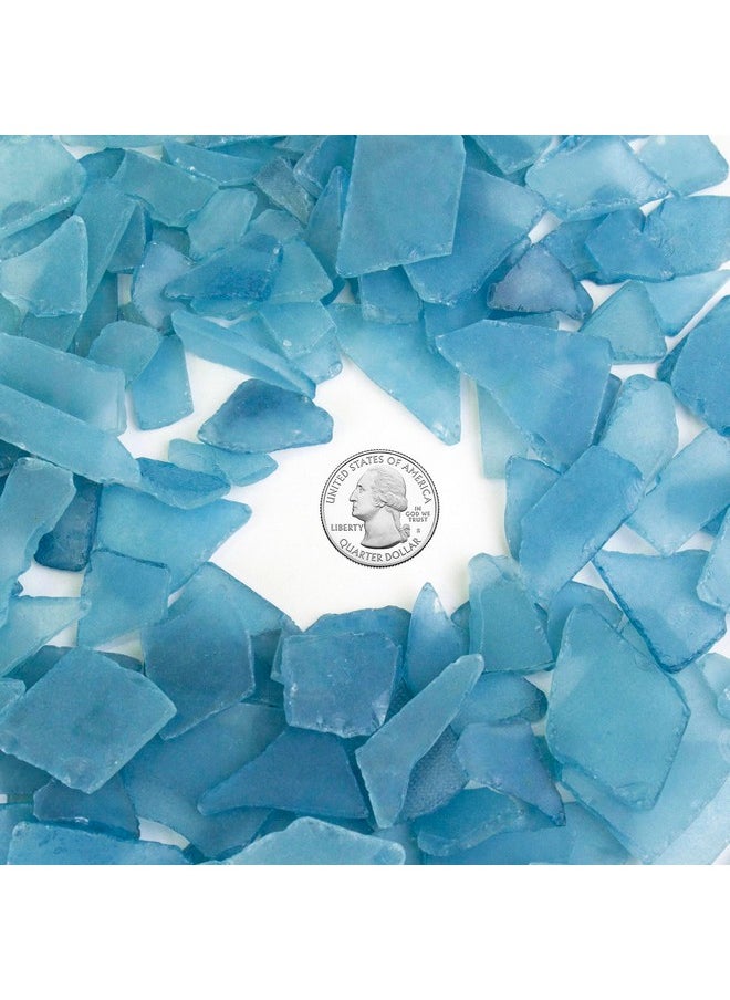 CYS EXCEL Sea Glass 16 Ounces Frost Blue | Multiple Color Choices Crushed Glass Vase Filler | Aquarium Nautical Décor for Art Crafts Flat Frosted Dyed Color Stone