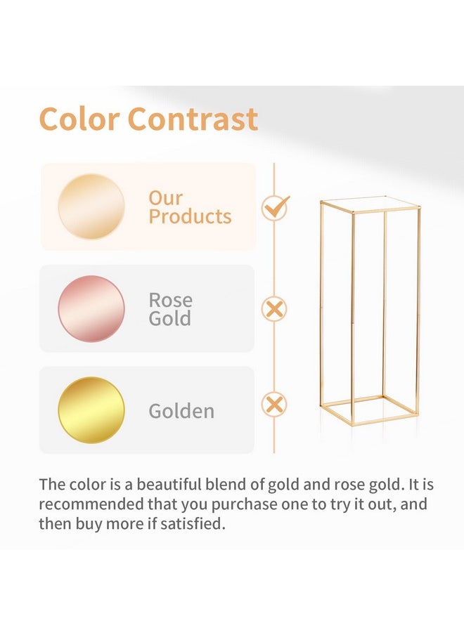 Nuptio 2 Pcs Metal Flower Floor Vase Column Flower Stand Geometric Centerpieces Vase for Tables, 80cm/31.5in Tall Gold Flower Holder for Home Party Wedding Decorations, Rectangular Flower Display Rack