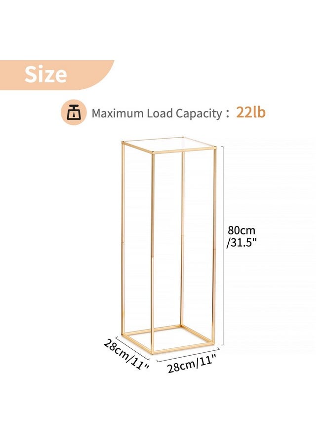 Nuptio 2 Pcs Metal Flower Floor Vase Column Flower Stand Geometric Centerpieces Vase for Tables, 80cm/31.5in Tall Gold Flower Holder for Home Party Wedding Decorations, Rectangular Flower Display Rack