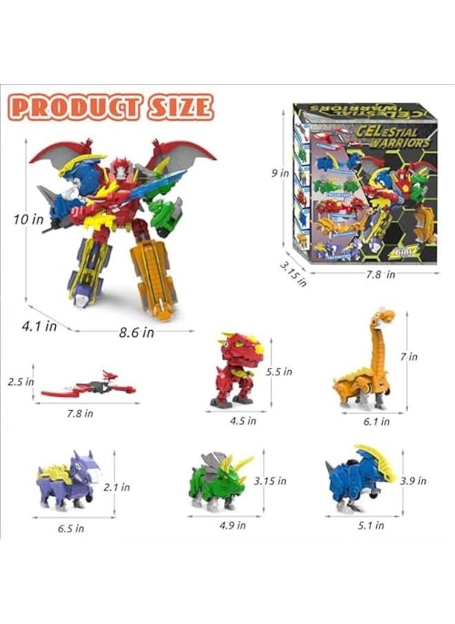 Dinosaur Combined Robot Toys, 6-in-1 Deformation Robot, 10-in Take Apart Robot Figures, Disassembly Toys for Boys  Girls Age 6+ (10IN)