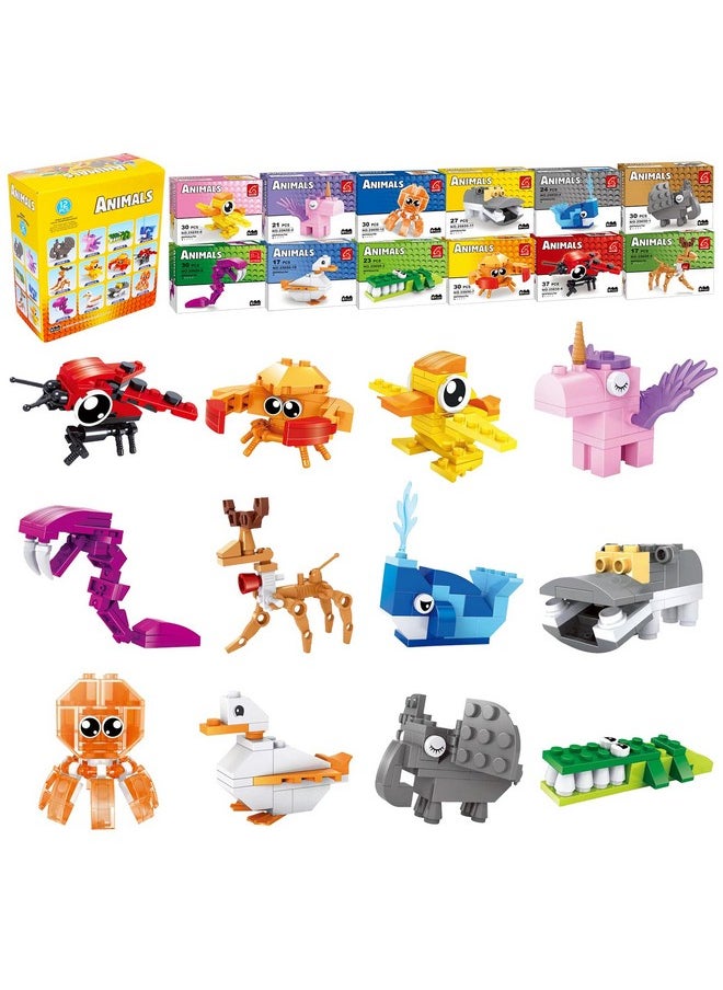 Jellydog Toy Party Favors for Kids,12PCS Mini Building Blocks Animal, Building Sets Stem Toys, Assorted Building Blocks Sets for Birthday Party Gift,Goodie Bags, Prize,Cake Topper