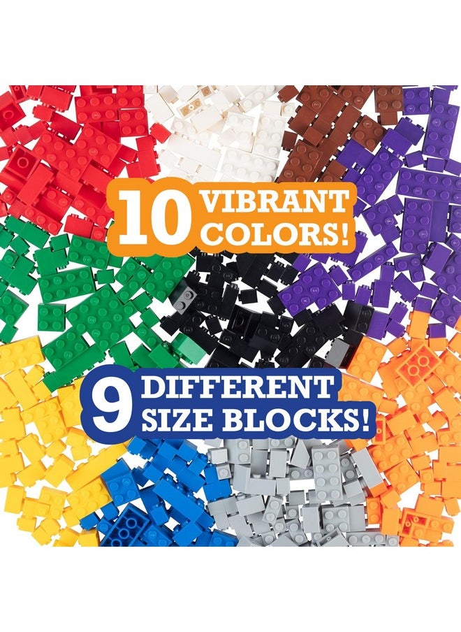 SCS Direct Building Block Bricks - Set of 1000 Pc Bulk Set -10 with 54 Roof Pieces - Compatible & Tight Fit w/All Major Brands - Great for Activity Tables, Creativity & School Projects, Xmas Gift