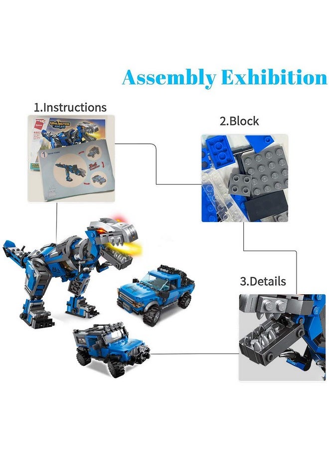 QMAN 3in1 Building Blocks Toy for Kids 6-12, Mechanical T-Rex Pickup Trucks Off-Road Vehicle Building Kit, Educational Toy Gifts for Boys