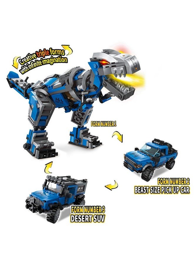 QMAN 3in1 Building Blocks Toy for Kids 6-12, Mechanical T-Rex Pickup Trucks Off-Road Vehicle Building Kit, Educational Toy Gifts for Boys