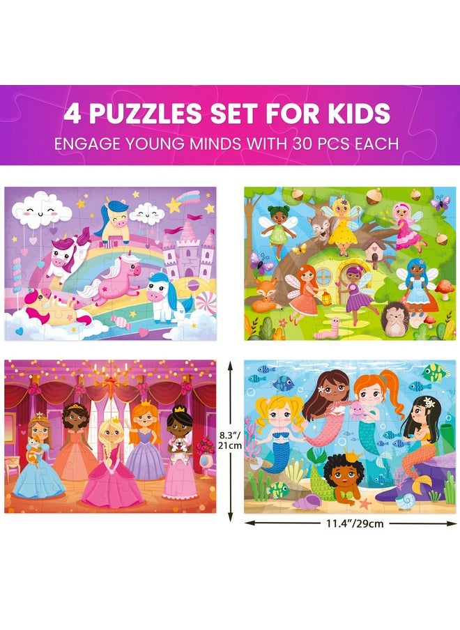 QUOKKA Puzzles for Toddlers 3-5 - 4 x 30 Pieces Puzzles for Kids Ages 2-4 - Meadow Girls Learning Jigsaw Puzzles for Kids 4-6 Years Old - Educational Toys for Boy and Girl