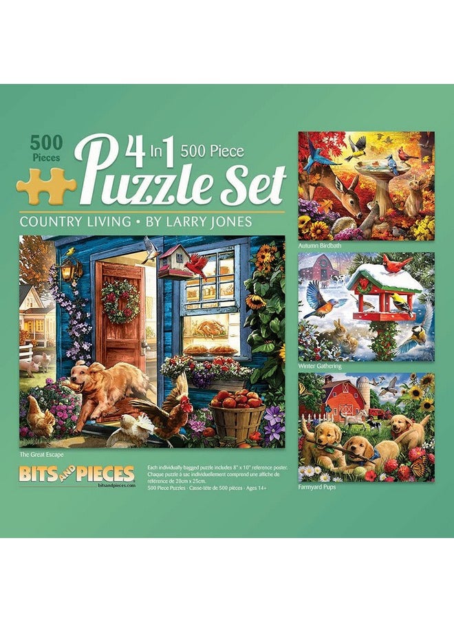 Bits and Pieces - 4-in-1 Multi-Pack - 500 Piece Jigsaw Puzzles for Adults - 500 pc Winter Spring Summer Fall Seasons Puzzle Set Bundle by Artist Larry Jones - 16