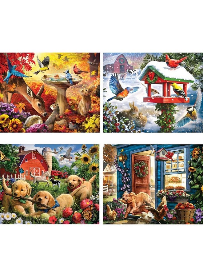 Bits and Pieces - 4-in-1 Multi-Pack - 500 Piece Jigsaw Puzzles for Adults - 500 pc Winter Spring Summer Fall Seasons Puzzle Set Bundle by Artist Larry Jones - 16