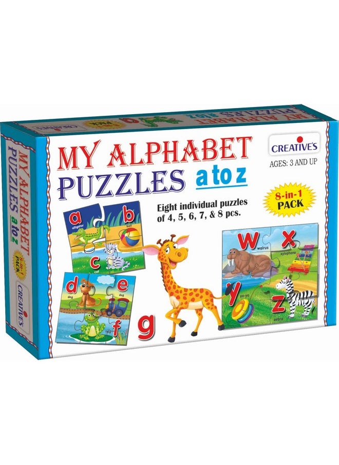 Creative's My Alphabet Puzzles A to Z | Educational Jigsaw Puzzles | Alphabet A to Z Puzzles | Play n Learn | 4-8 Pieces 4 Puzzles with Alphabet Poster | 8 Individual Puzzles | for 3 & up Kids