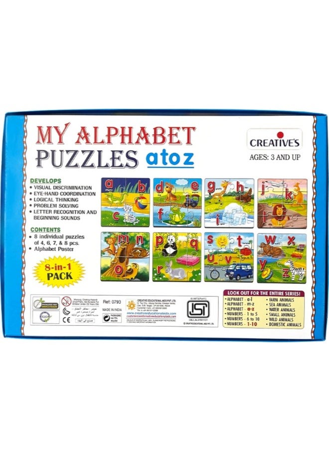 Creative's My Alphabet Puzzles A to Z | Educational Jigsaw Puzzles | Alphabet A to Z Puzzles | Play n Learn | 4-8 Pieces 4 Puzzles with Alphabet Poster | 8 Individual Puzzles | for 3 & up Kids