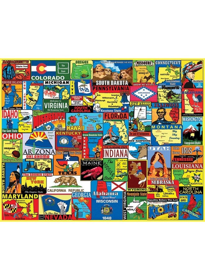 White Mountain Puzzles State Stickers, 1000 Pieces Jigsaw Puzzle