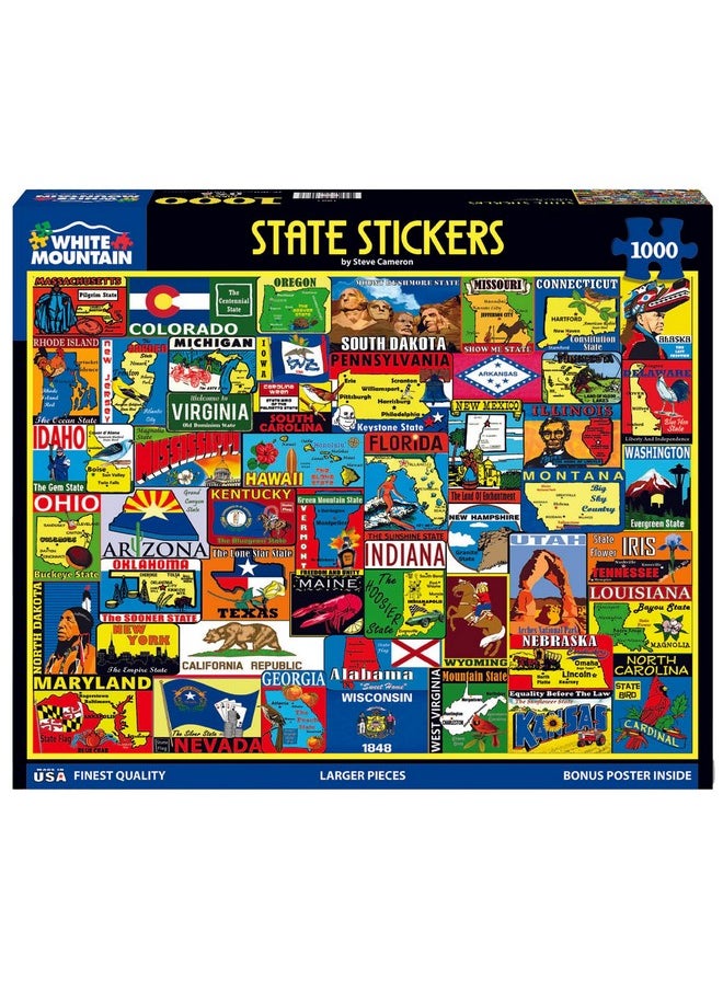 White Mountain Puzzles State Stickers, 1000 Pieces Jigsaw Puzzle