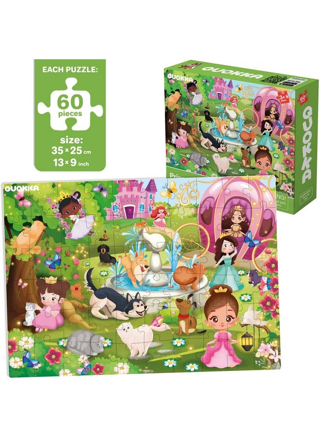 QUOKKA Puzzles for Kids Ages 4-6 - Set of 4x60 Jigsaw Puzzles for Toddlers 3-5 - Unicorn Princess Animals Toys for Children 6-8 yo - Gift Educational Game for Boys & Girls