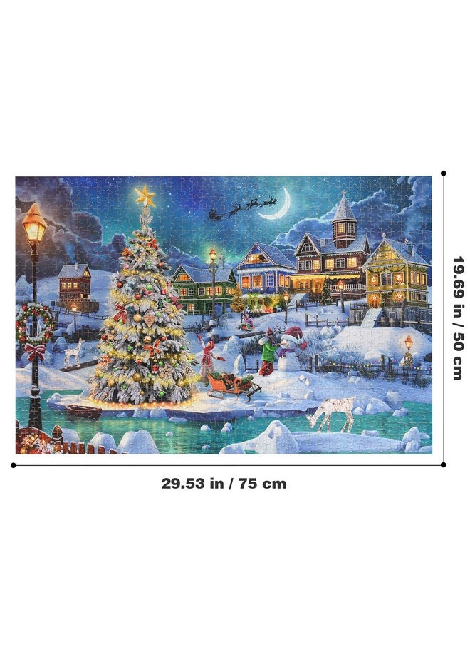 Becko US Puzzles 1000 Piece for Adults and Kids, Wooden Jigsaw Puzzles 1000 Pieces, Christmas and Holiday (Snow Scene)