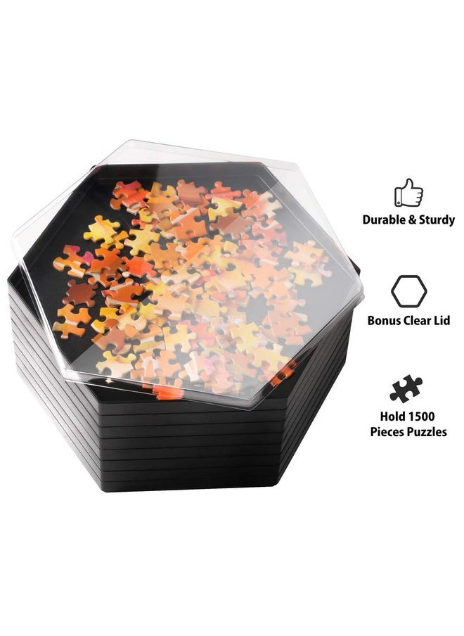 Becko US Stackable Puzzle Sorting Trays Jigsaw Puzzle Sorters with Lid Puzzle Accessory for Puzzles Up to 1500 Pieces, 8 Hexagonal Trays (Black)