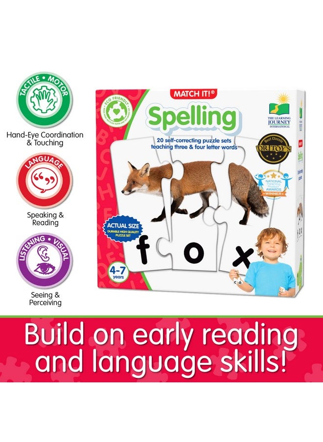 The Learning Journey: Match It! - Spelling - 20 Piece Self-Correcting Spelling Puzzle Three and Four Letter Words Montessori Learning Girl Boys Gifts Ages 4,5,6,7,8-Year-Olds - Award Winning Toys