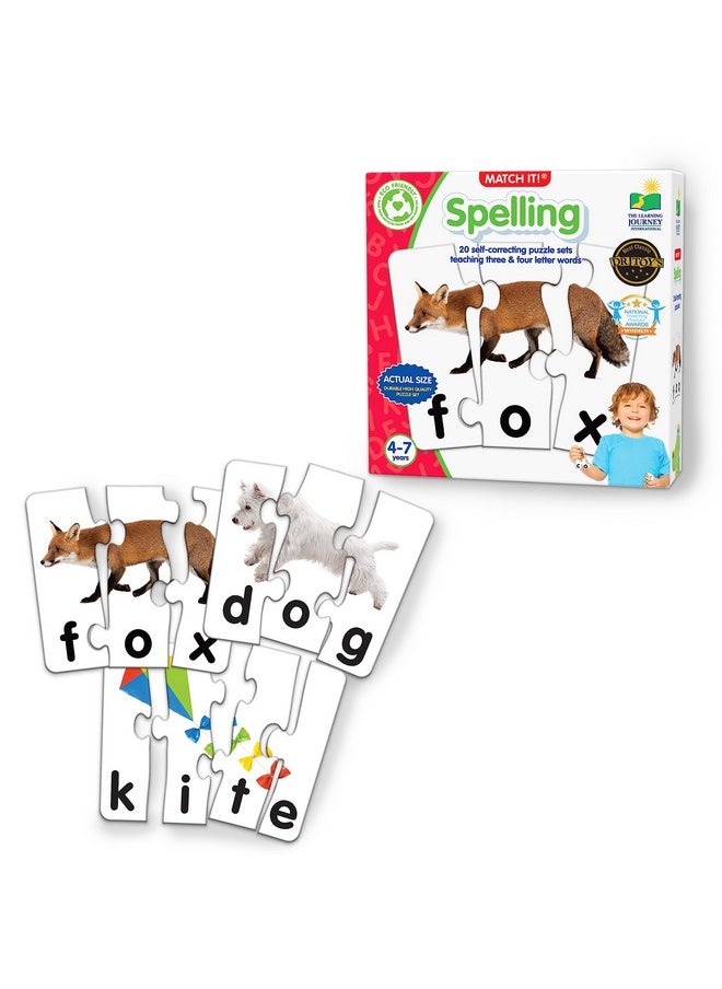 The Learning Journey: Match It! - Spelling - 20 Piece Self-Correcting Spelling Puzzle Three and Four Letter Words Montessori Learning Girl Boys Gifts Ages 4,5,6,7,8-Year-Olds - Award Winning Toys