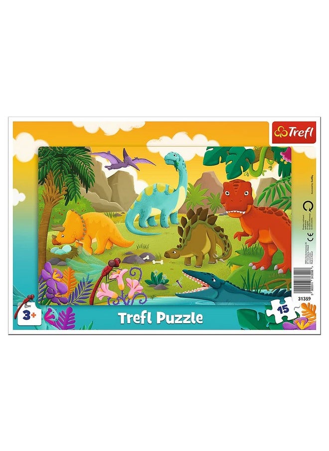 Trefl 15 Piece Jigsaw Puzzle Frame Dinosaurs Print, DIY Puzzle, Creative Fun, Classic Puzzle for Adults and Children from 3 Years Old