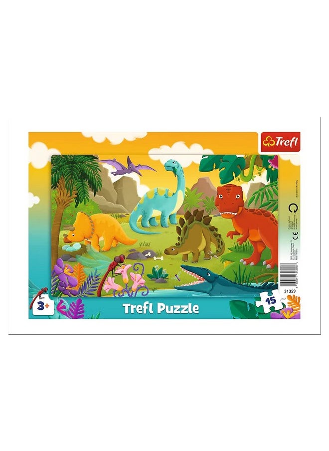 Trefl 15 Piece Jigsaw Puzzle Frame Dinosaurs Print, DIY Puzzle, Creative Fun, Classic Puzzle for Adults and Children from 3 Years Old