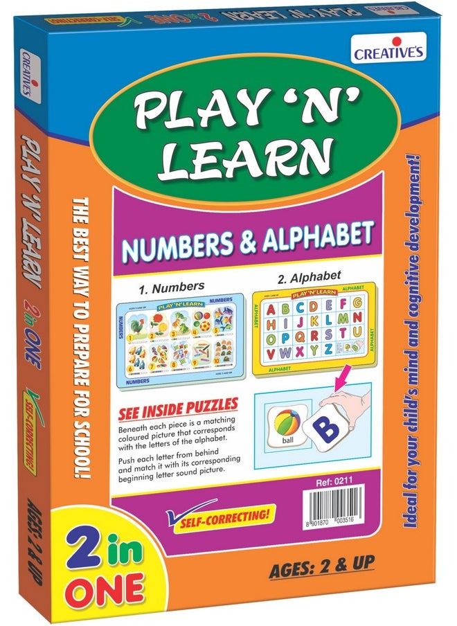 Creative's Play N Learn - Numbers and Alphabet Jigsaw Puzzle | Educational Alphabet and Numbers Puzzle Game | Early Learning Game Toy for Kids | Play N Learn Series Puzzle 2 & Up Kids