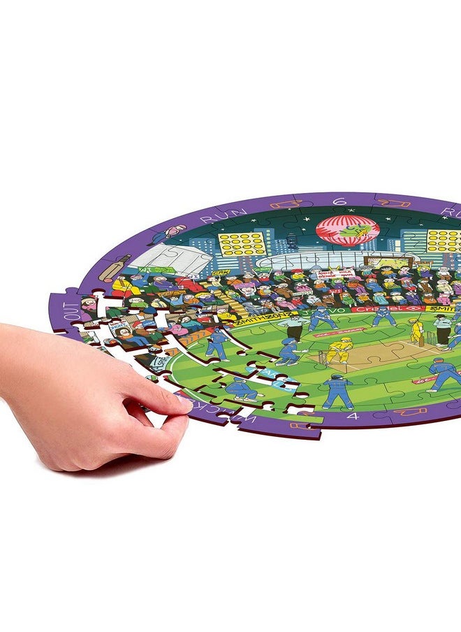 Webby Cricket Premier League Wooden Jigsaw Round Puzzle, 60 Pcs