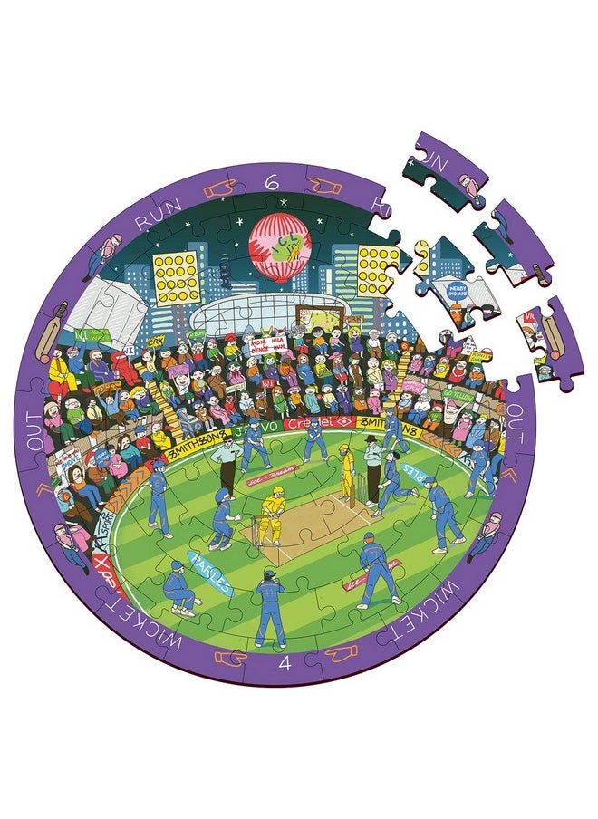 Webby Cricket Premier League Wooden Jigsaw Round Puzzle, 60 Pcs
