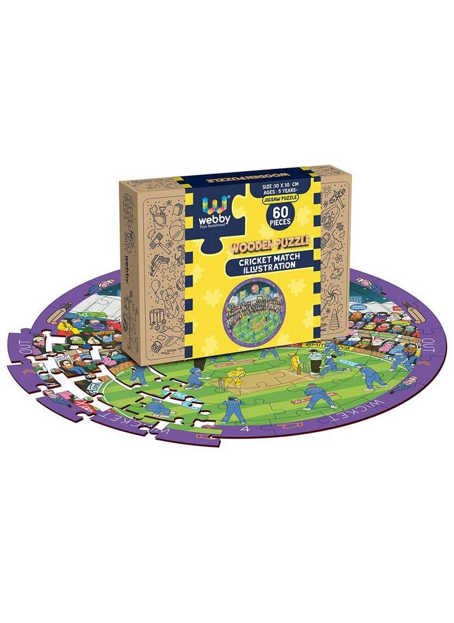 Webby Cricket Premier League Wooden Jigsaw Round Puzzle, 60 Pcs