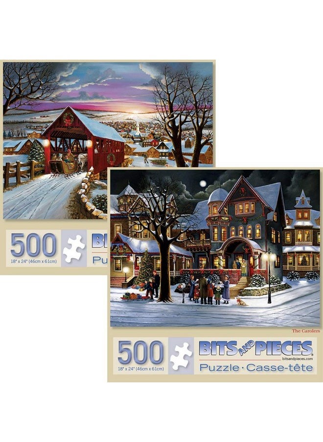 Bits and Pieces - Value Set of Two (2) 500 Piece Jigsaw Puzzles for Adults - The Joys of Christmas - 500 pc Winter Holiday Jigsaws by Artist H. Hargrove