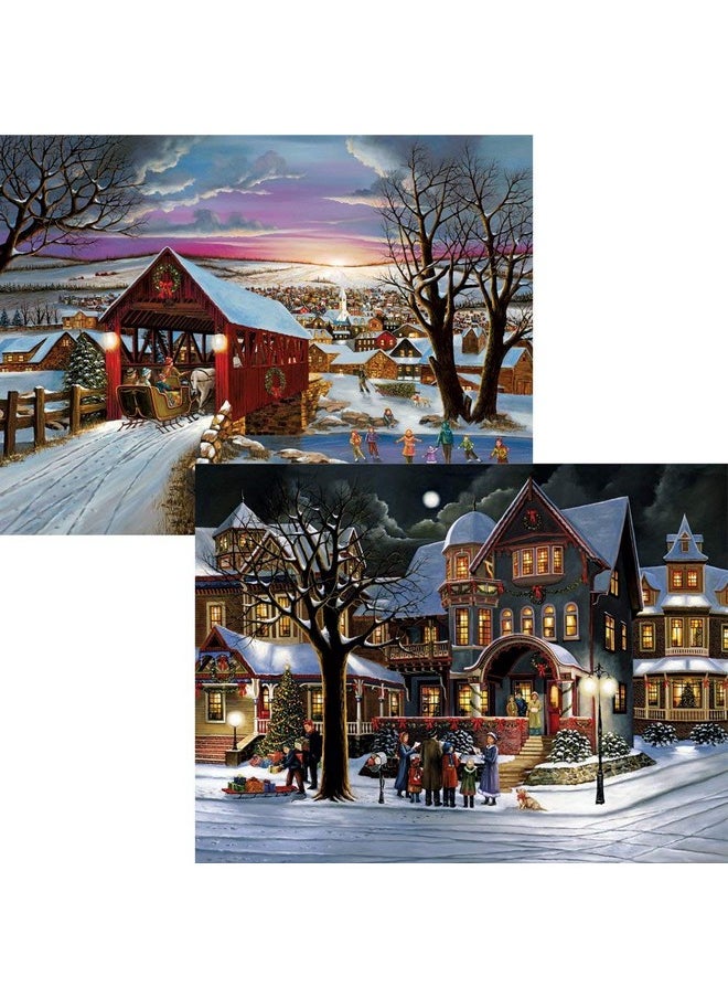Bits and Pieces - Value Set of Two (2) 500 Piece Jigsaw Puzzles for Adults - The Joys of Christmas - 500 pc Winter Holiday Jigsaws by Artist H. Hargrove