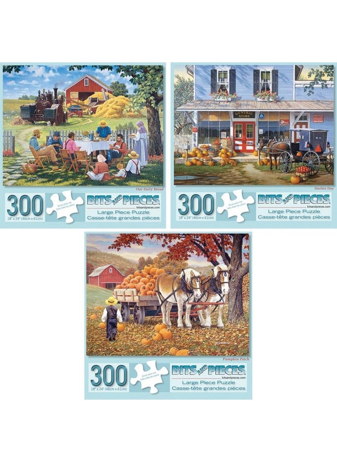 Bits and Pieces - Value Set of Three (3) - 300 Piece Jigsaw Puzzles for Adults - Farming Collection Large Piece Jigsaws by Artist John Sloane - 18” x 24”