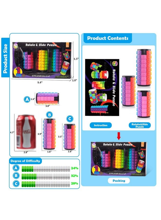 R.Y.TOYS Rotate and Slide Puzzle-Design Patent,Fidget Toys(Restore Order/Create Patterns) 8 Colors,4, 6 and 8 Layers-Detach Piece for Quick Play,Brain Teaser,Sensory Toy Gift,Stocking Stuffers