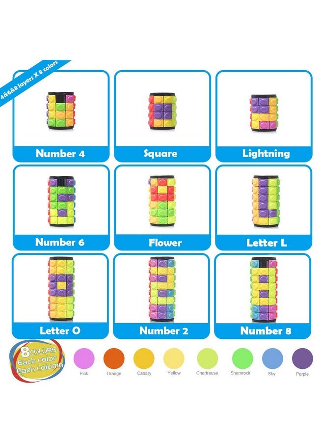 R.Y.TOYS Rotate and Slide Puzzle-Design Patent,Fidget Toys(Restore Order/Create Patterns) 8 Colors,4, 6 and 8 Layers-Detach Piece for Quick Play,Brain Teaser,Sensory Toy Gift,Stocking Stuffers