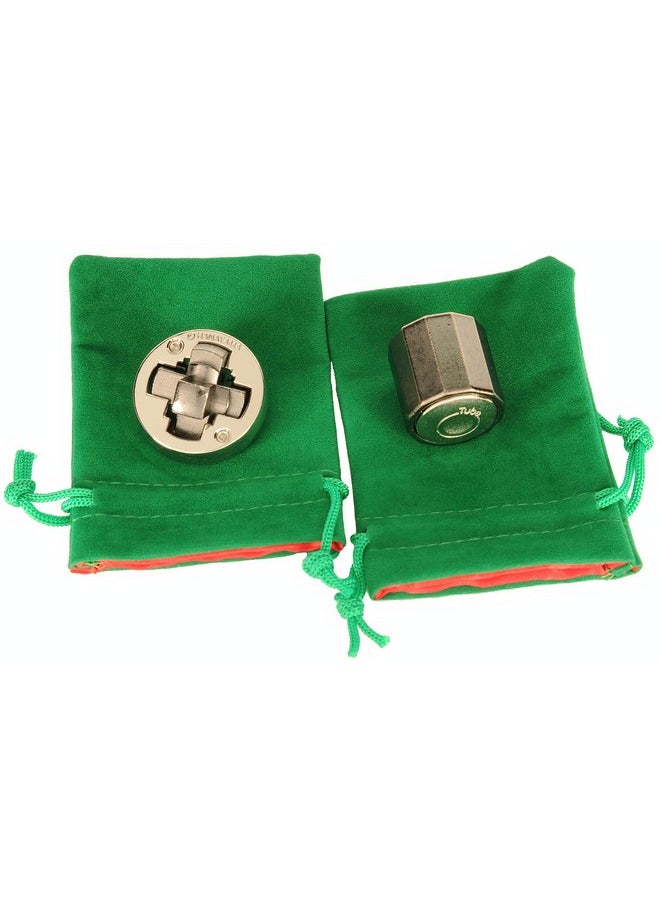 HEX and Tube Hanayama Puzzles, “New 2023, with Green Velveteen/Red Satin Lined Drawstring Pouches, Bundled Items