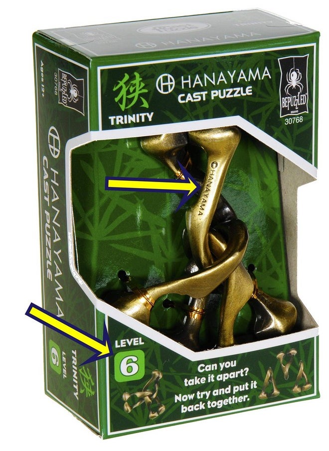 Trinity Hanayama Brain Teaser Puzzle, New 2018 Design, Level 6 Difficulty Rating, Red Velveteen Drawstring Pouch, Bundled Items