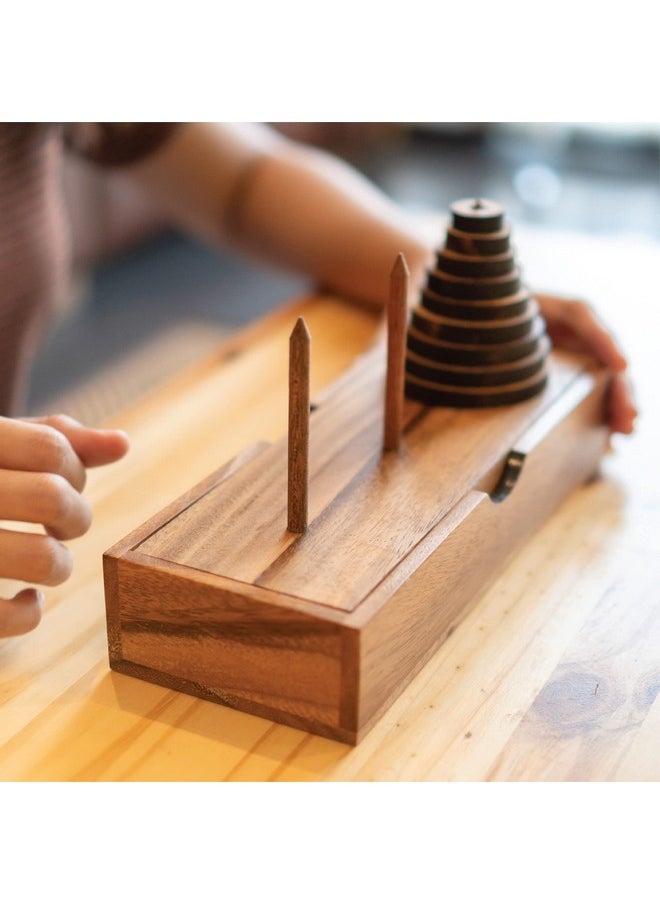 BSIRI Fun Puzzle Board Games Gifts of Hanoi Tower (9 Rings) with Wooden Designs for Brain Teasers Logic Games Kids and Adults to Challenges Mastermind Game and Think for Fun Learning Tower Puzzles