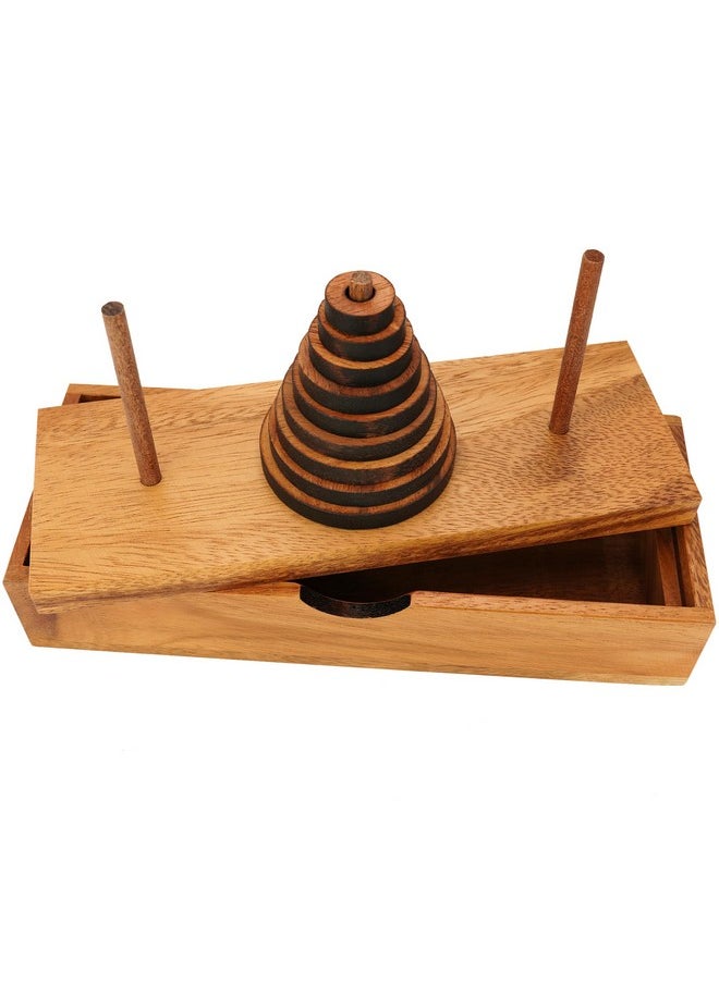 BSIRI Fun Puzzle Board Games Gifts of Hanoi Tower (9 Rings) with Wooden Designs for Brain Teasers Logic Games Kids and Adults to Challenges Mastermind Game and Think for Fun Learning Tower Puzzles